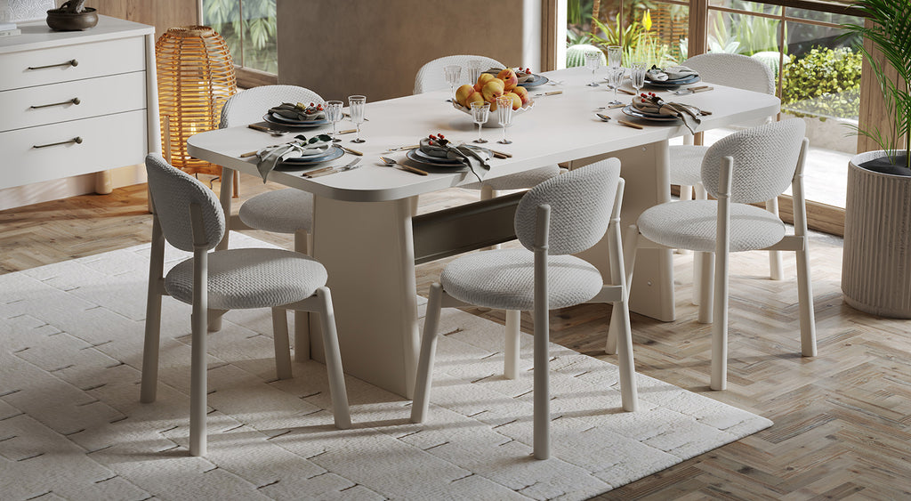 Salda Dining Room Set - (extendable table + 6x chairs + mirrored console cabinet)