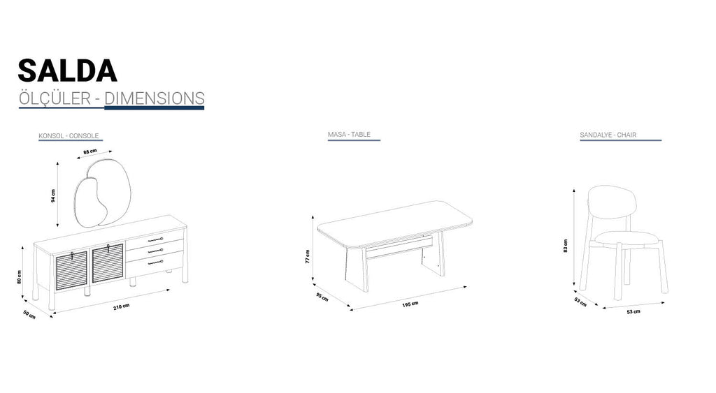 Salda Dining Room Set - (extendable table + 6x chairs + mirrored console cabinet)