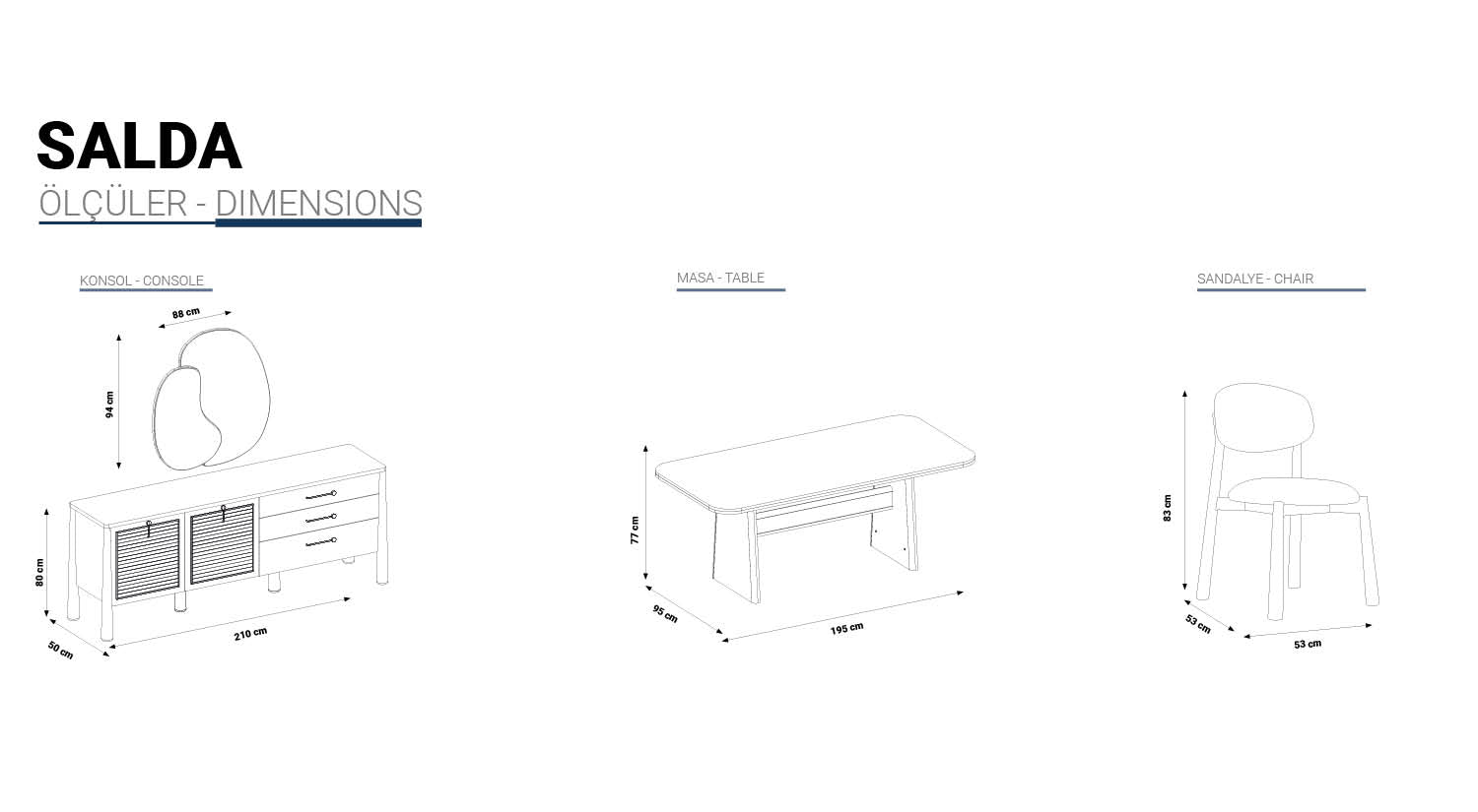 Salda Dining Room Set - (extendable table + 6x chairs + mirrored console cabinet)