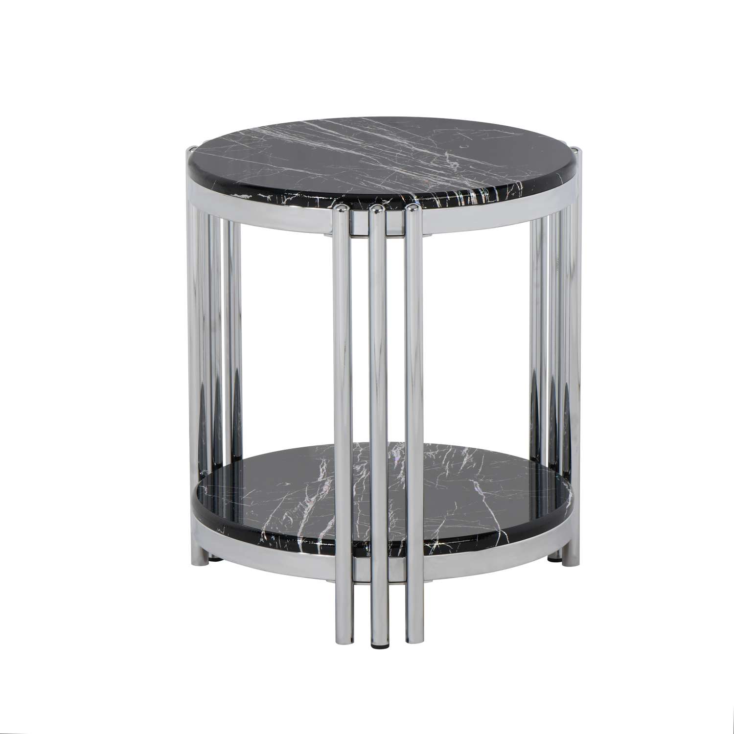 Aurora Chrome Black Marble Side Table