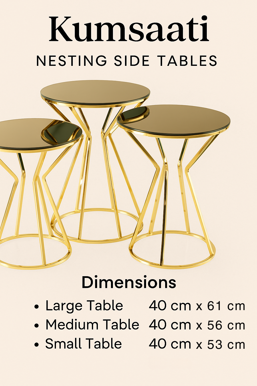 Kumsaati Gold Nesting Table Set – 3-Piece Luxe Side Table Set